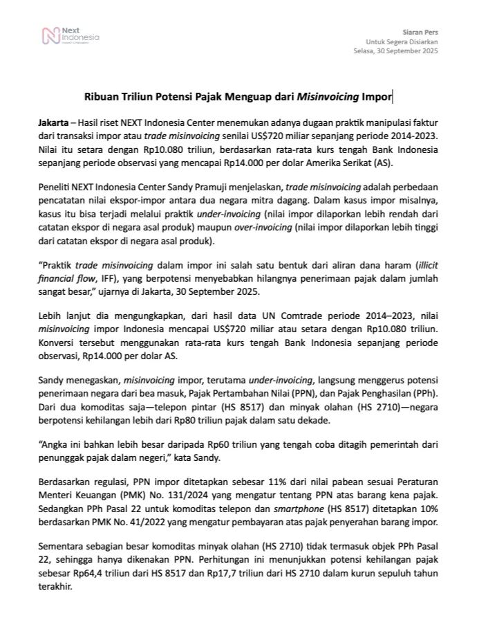 Press Release_Ribuan Triliun Potensi Pajak Menguap dari Misinvoicing Impor_NEXT Indonesia Center.png