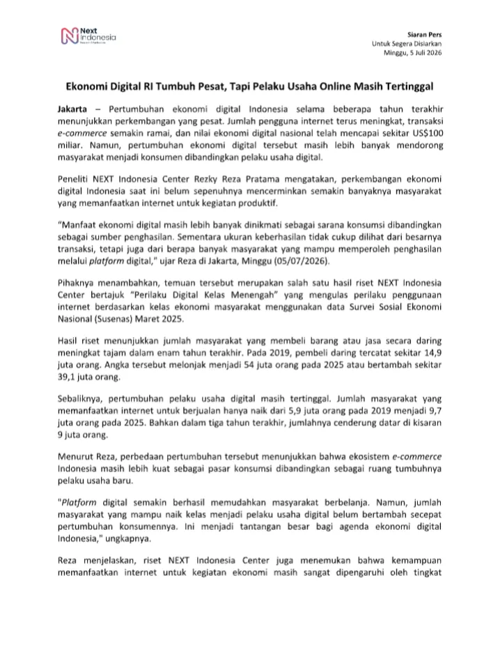 Cover Siaran Pers Ekonomi Digital RI Tumbuh Pesat, Tapi Pelaku Usaha Online Masih Tertinggal.png